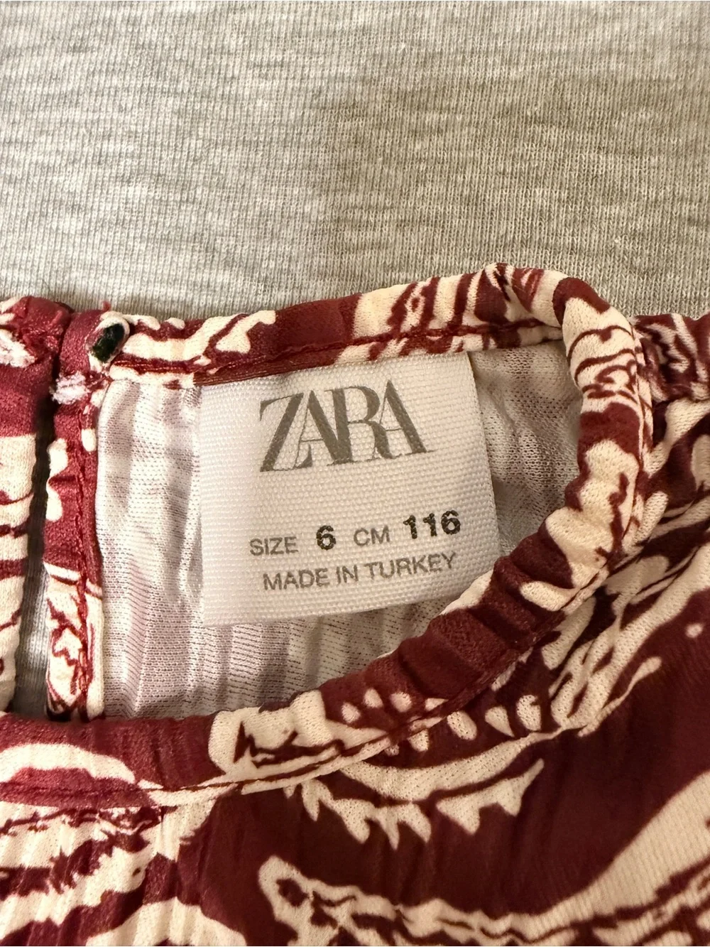 Zara Print Long Sleeve Dress in Burgundy and Cream